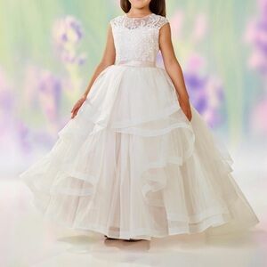 Elegant Pale Pink and Ivory Lace and Tulle Flowergirl  Dress